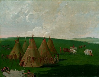 George Catlin - Sioux Encamped on the Upper Missouri, Dressing Buffalo Meat and Robes - 1985.66.377 - Smithsonian American Art Museum