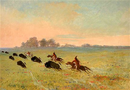 George Catlin - Comanche Indians Chasing Buffalo - 1985.66.600 - Smithsonian American Art Museum