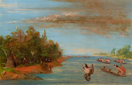 George Catlin - Sac and Fox Sailing in Canoes - 1985.66.479 - Smithsonian American Art Museum