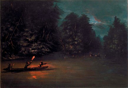 George Catlin - Deer Hunting by Torchlight in Bark Canoes - 1985.66.554 - Smithsonian American Art Museum