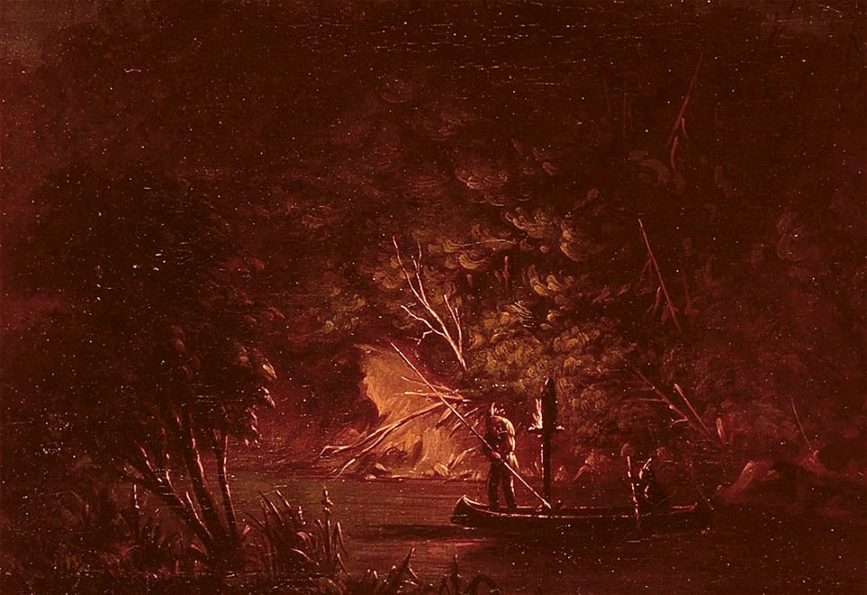 George Catlin - Ojibwe Spearing Salmon by Torchlight - 1985.66.575 - Smithsonian American Art Museum