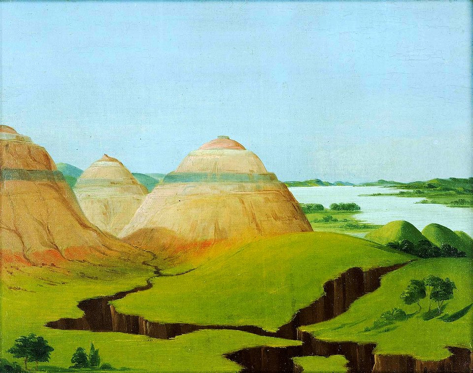 George Catlin - The Three Domes, Clay Bluffs 15 Miles above the Mandan Village - 1985.66.394 - Smithsonian American Art Museum