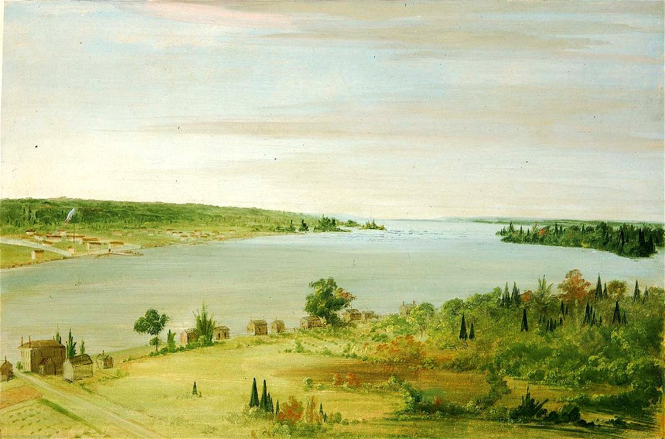 George Catlin - Sault Ste. Marie, Showing the United States Garrison in the Distance - 1985.66.339 - Smithsonian American Art Museum