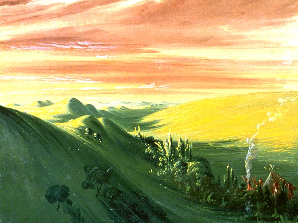 George Catlin - Indians Encamping at Sunset, Upper Missouri - 1985.66.403 - Smithsonian American Art Museum