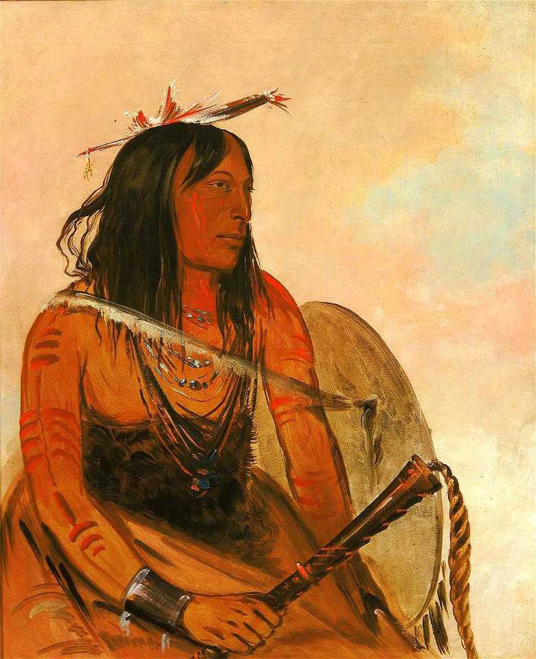 George Catlin - Ish-a-ró-yeh, He Who Carries a Wolf, a Distinguished Brave - 1985.66.48 - Smithsonian American Art Museum