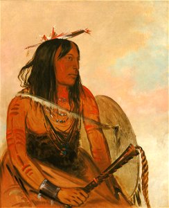 George Catlin - Ish-a-ró-yeh, He Who Carries a Wolf, a Distinguished Brave - 1985.66.48 - Smithsonian American Art Museum