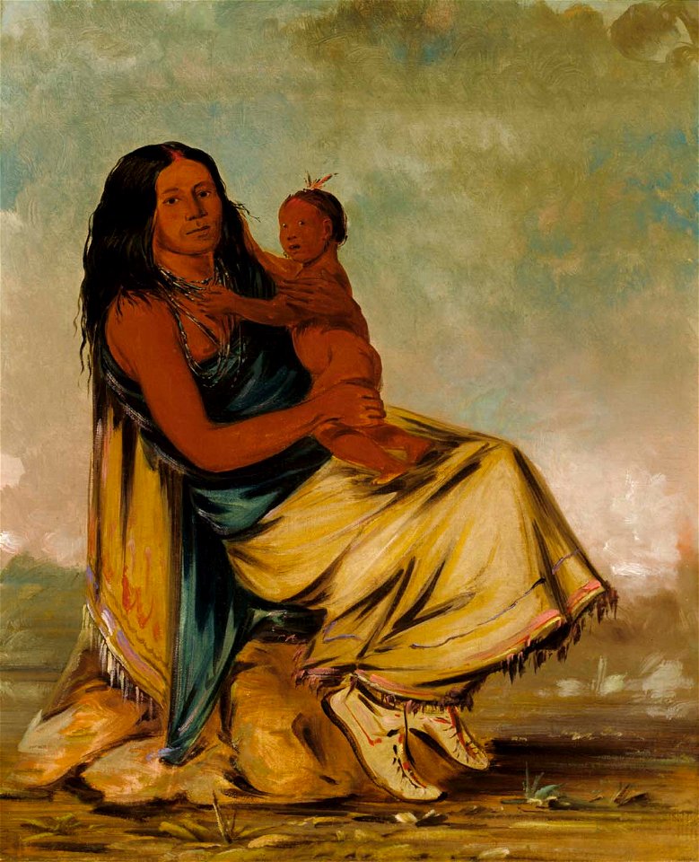 George Catlin - Wáh-chee-te, Wife of Cler-mónt, and Child - 1985.66.30 - Smithsonian American Art Museum