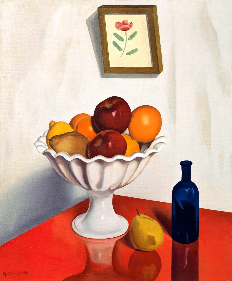 George copeland ault fruit bowl on red oilcloth