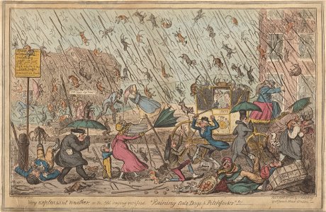George Cruikshank - Very unpleasant Weather. Free illustration for personal and commercial use.