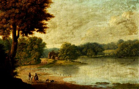 George Cuitt the younger (1779-1854) (attributed to) - Lakeside Scene with Horsemen - 290345 - National Trust