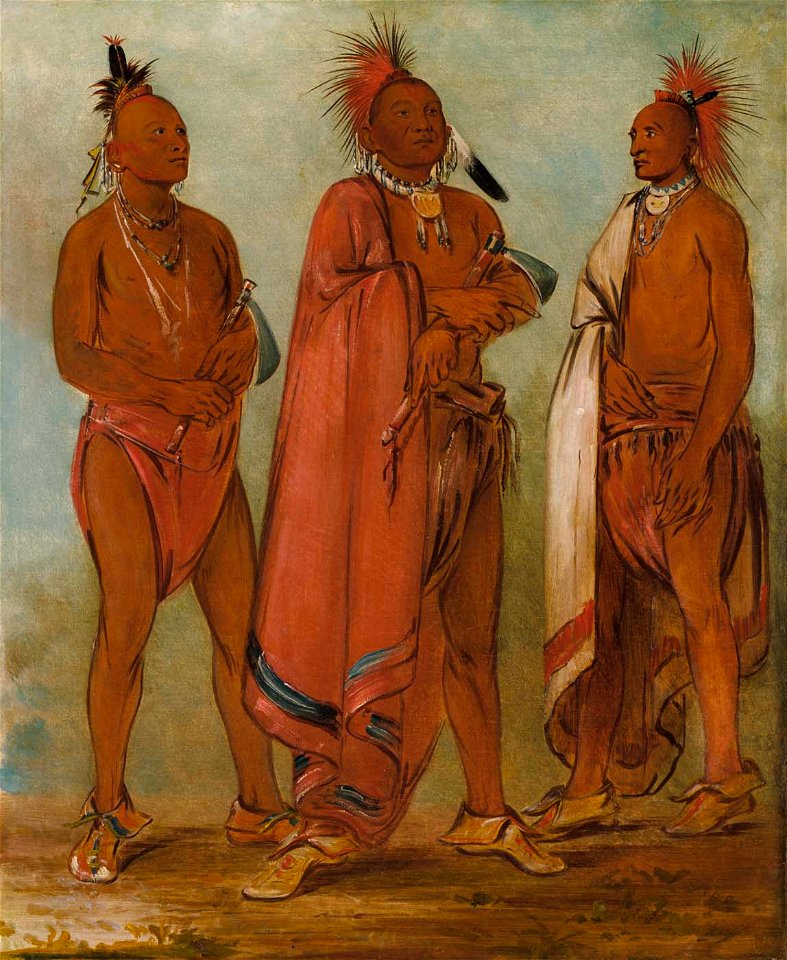 George Catlin - Wa-másh-ee-sheek, He Who Takes Away; Wa-chésh-uk, War; Mink-chésk, Three Distinguished Young Men - 1985.66.38-40 - Smithsonian American Art Museum