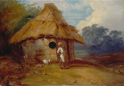 George Chinnery - View in Southern India, with a Warrior Outside his Hut - Google Art Project