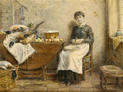 George Goodwin Kilburne Peeling apples. Free illustration for personal and commercial use.