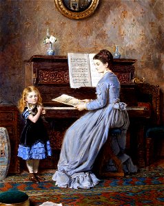 George Goodwin Kilburne The Piano Lesson 1871. Free illustration for personal and commercial use.
