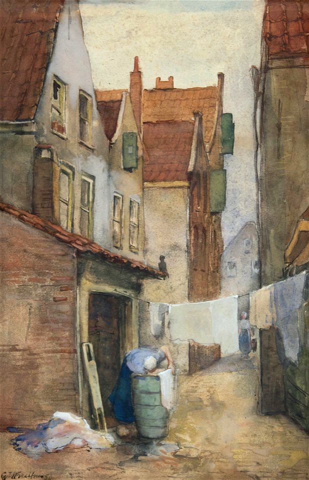 George Hendrik Breitner - Rotterdams steegje met wasvrouw (Q107317779)