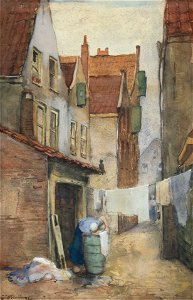 George Hendrik Breitner - Rotterdams steegje met wasvrouw (Q107317779)