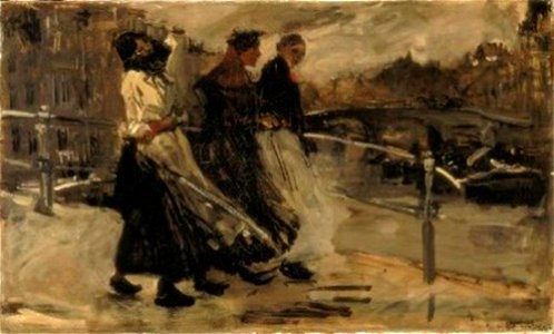 George Hendrik Breitner - Wind en regen, drie vrouwen op een brug - A 2211 - Rijksmuseum