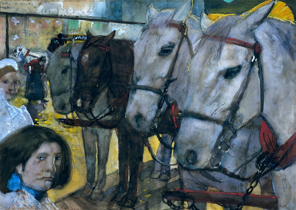 George Hendrik Breitner - Trampaarden op de Dam in Amsterdam