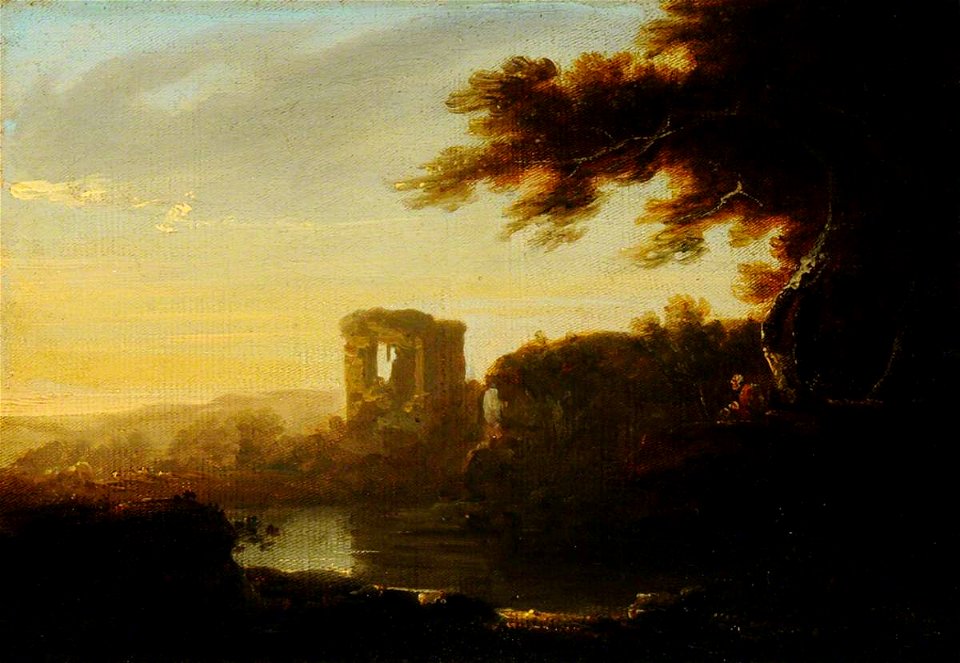 George Howland Beaumont (1753-1827) (style of) - An Italianate Landscape with a Figure Seated by a River and a Ruin beyond - 959472 - National Trust