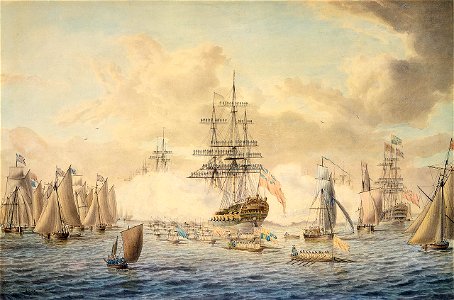 George III reviewing the Fleet at Spithead, 22 June 1773, depicting HMS 'Royal Oak' RMG D0439