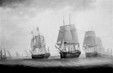George III in HMS Southampton reviewing the fleet off Plymouth, 18 August 1789 RMG B6883