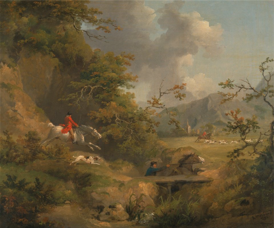 George Morland - Foxhunting in Hilly Country - Google Art Project