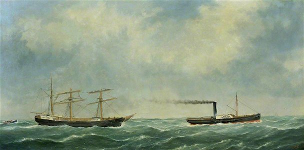 George Mears (1826-1906) - The 'New Brunswick' Being Towed into Newhaven - BHC2344 - Royal Museums Greenwich