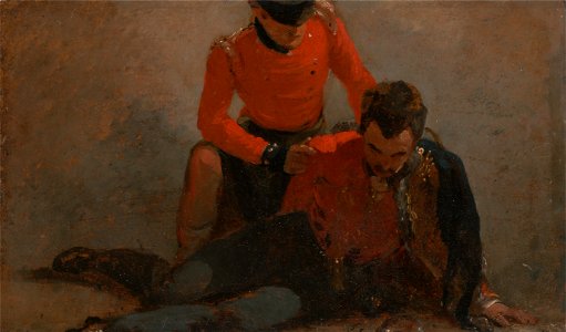 George Jones - A Highlander, Black Watch attending a General of Hussars, possibly Lord Uxbridge- a study for 'The B... - Google Art Project