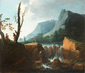 George Mullins (active 1756-1775) - Mountainous River Landscape with Elegant Figures by a Waterfall - 1548030 - National Trust