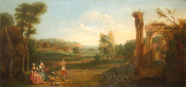 George Lambert (c.1700-1765) (circle of) - River Landscape with Ruins and Elegant Figures - 1548001 - National Trust