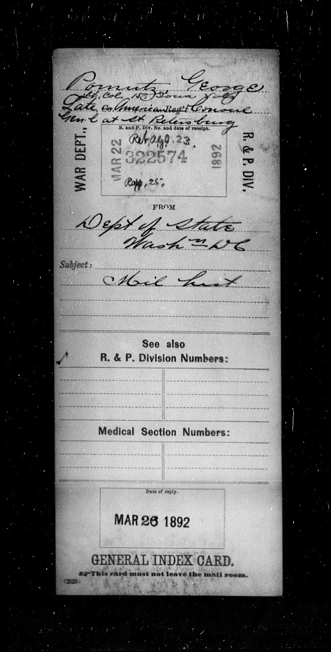 George Pomutz - Pension Card - 1892-03-26