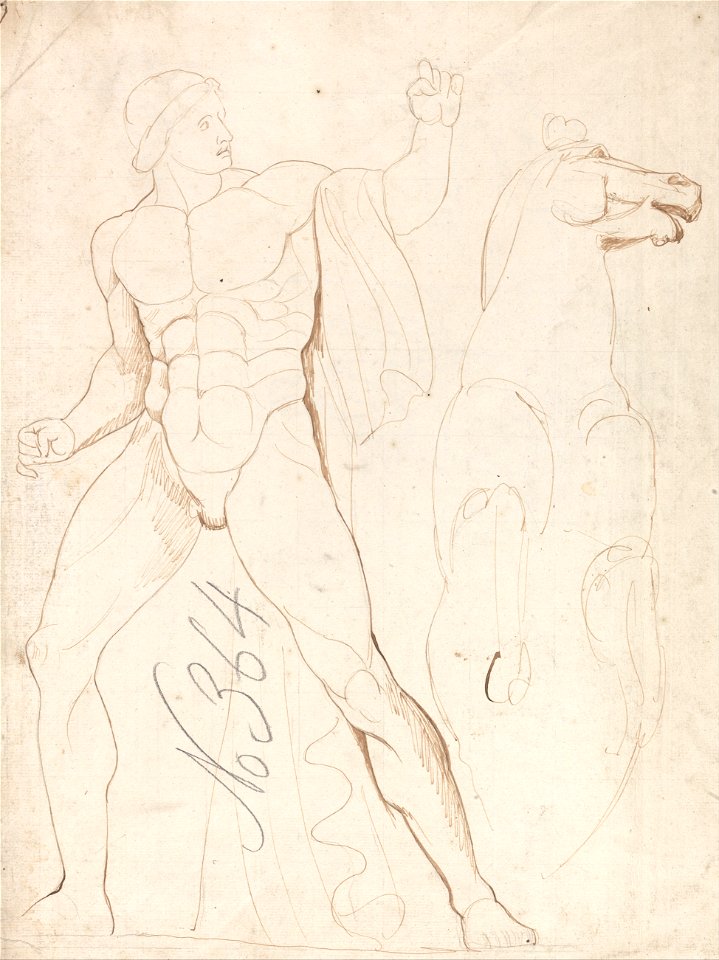 George Romney - Classical Male Nude with a Rearing Horse - Google Art Project