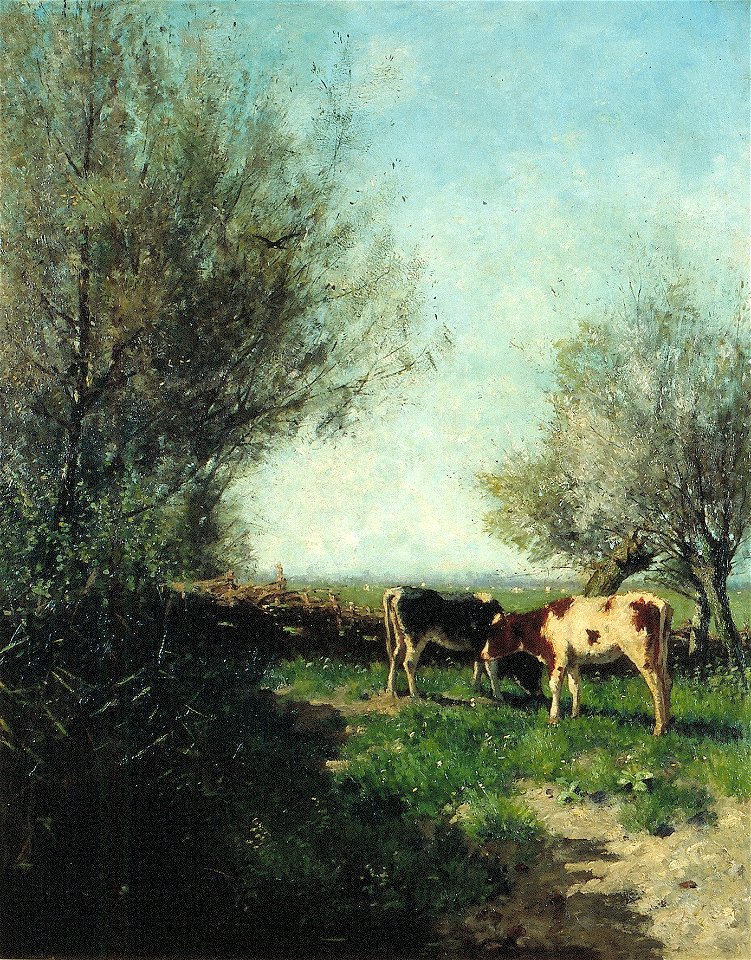 G.J.H. Poggenbeek - Kalveren in een weide - AB9305 - Cultural Heritage Agency of the Netherlands Art Collection