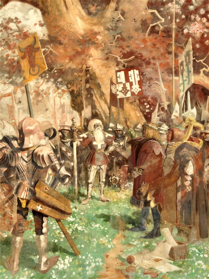 GA Cloß - Rapperswils Beitritt zur Alten Eidgenossenschaft im Jahr 1461 (Wandgemälde ca.1900)