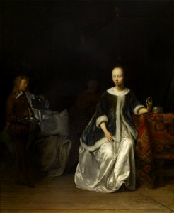 Gabriel Metsu - A Lady at Her Toilet. Free illustration for personal and commercial use.