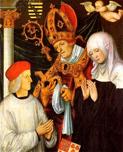 Gabriel von Eyb, Bischof von Eichstätt, mit den hll. Willibald und Walburga, Tafelgemälde von Lukas Cranach d. Ä