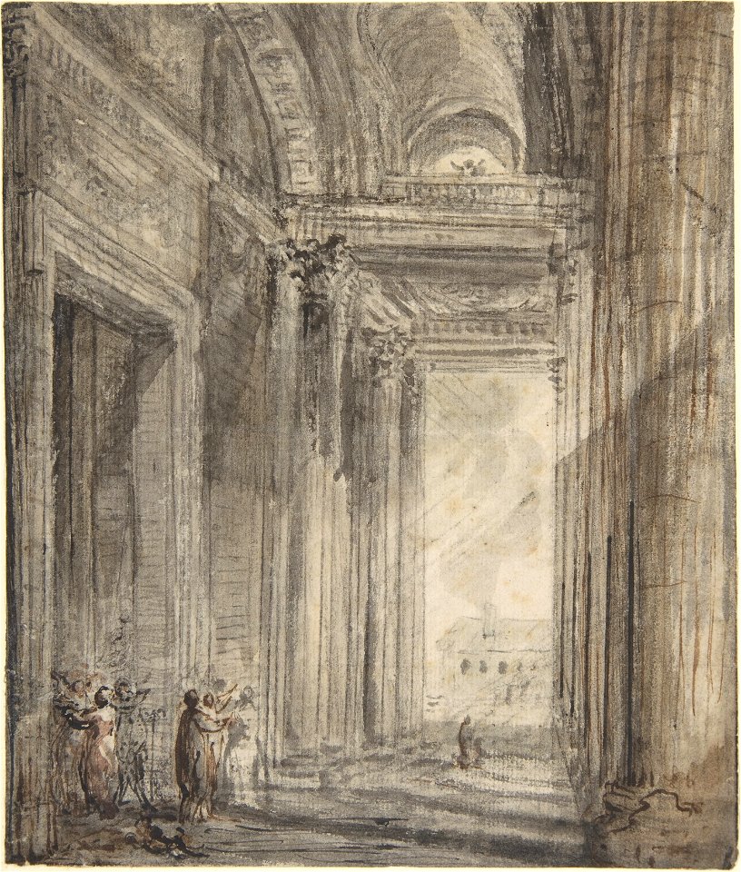 Gabriel de Saint-Aubin, igures in the Portico of Sainte-Geneviève le Panthéon, Paris, 1776–79