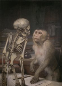 Gabriel von Max - Affe vor Skelett