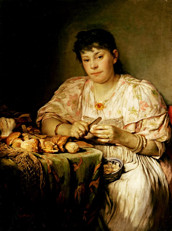 Gabriel von Max - Ernestine von Max, die Frau des Künstlers, Pilze schälend - G 6692 - Lenbachhaus