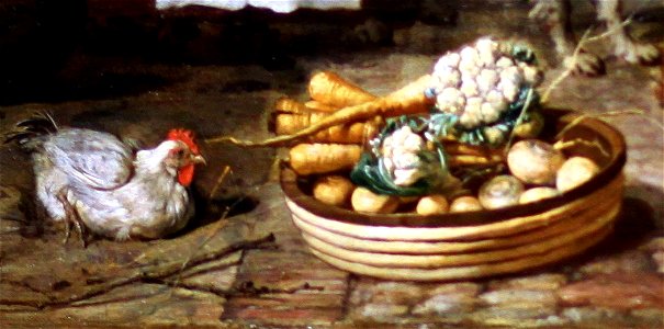 Gabriel Metsu - Le marché aux herbes (detail chicken carrots onion cauliflower)