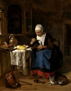 Gabriel Metsu - Old Woman Eating Porridge (with a cat)