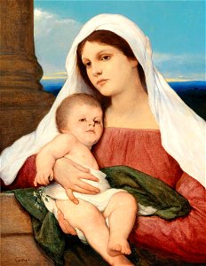 Gabriel von Max - Madonna and Child in an open landscape