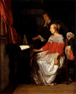 Gabriël Metsu - Virginal Player - WGA15099. Free illustration for personal and commercial use.