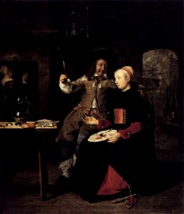 Gabriël Metsu - Portrait of the Artist with His Wife Isabella de Wolff in a Tavern - WGA15087