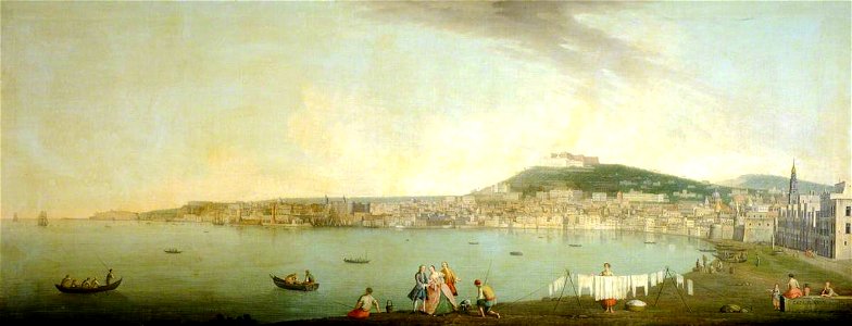 Gabriele Ricciardelli (d.1777) - A View of Naples Seen from the South with Maschio Angiono and the Monastery of San Martino on the Hill beyond - 290413.4 - National Trust