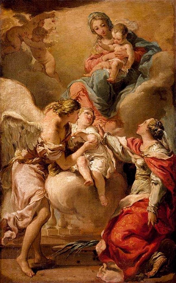 Gaetano Gandolfi - St Giustina and the Guardian Angel Commending the Soul of an Infant to the Madonna and Child - WGA8457