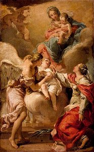 Gaetano Gandolfi - St Giustina and the Guardian Angel Commending the Soul of an Infant to the Madonna and Child - WGA8457. Free illustration for personal and commercial use.