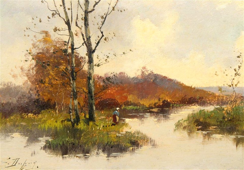 Landscape paintings with figures by Eugene Galien-Laloue