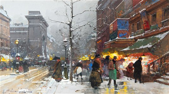 La Porte Saint-Martin, soir d'hiver by Eugène Galien-Laloue
