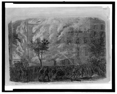 Gallant conduct of Ellsworth's Zouaves, in their successful endeavor to save Willard's Hotel, Washington - sketch by A. Waud. LCCN2006677587